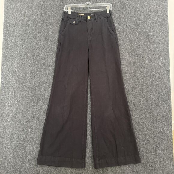 Pilcro Pants Women's 25 Black Wide Leg Flare High Rise Cuffed Hem Trouser Chino - Picture 1 of 12